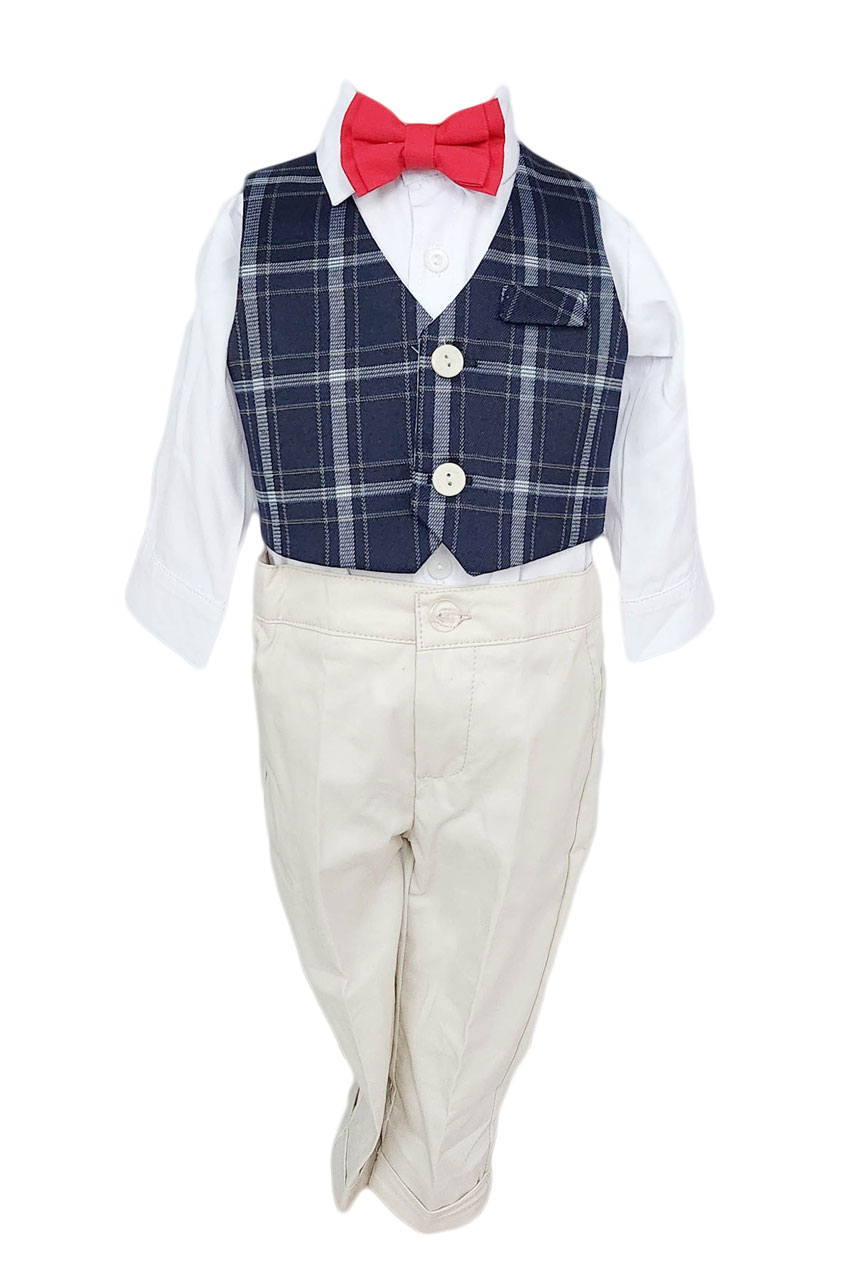 Costum botez Baby Boss carouri bleumarin-albe