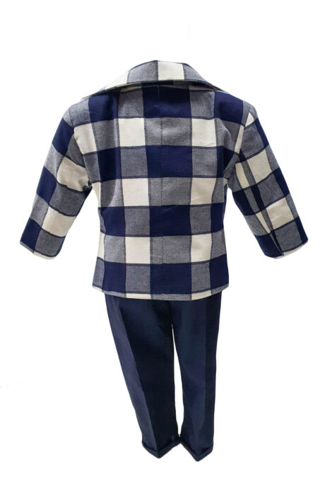 Costum botez Trendy 6 piese carouri bleumarin