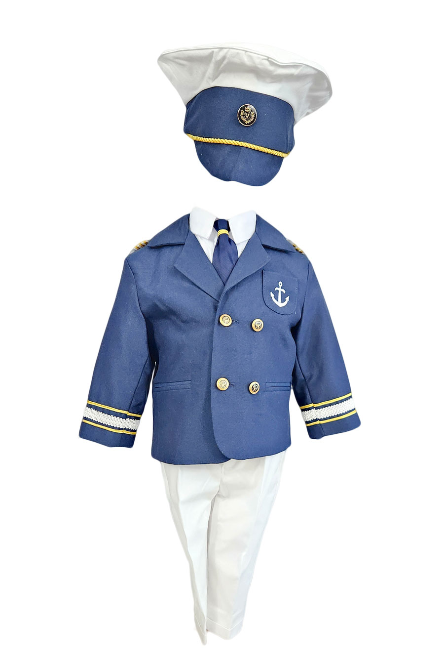 Costum botez, model Marinar, culoare bleumarin-alb