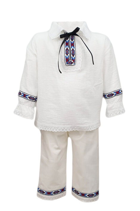 Costum botez traditional culoare alb-bleumarin
