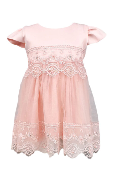 Rochie trei piese, culoare roz, pentru botez