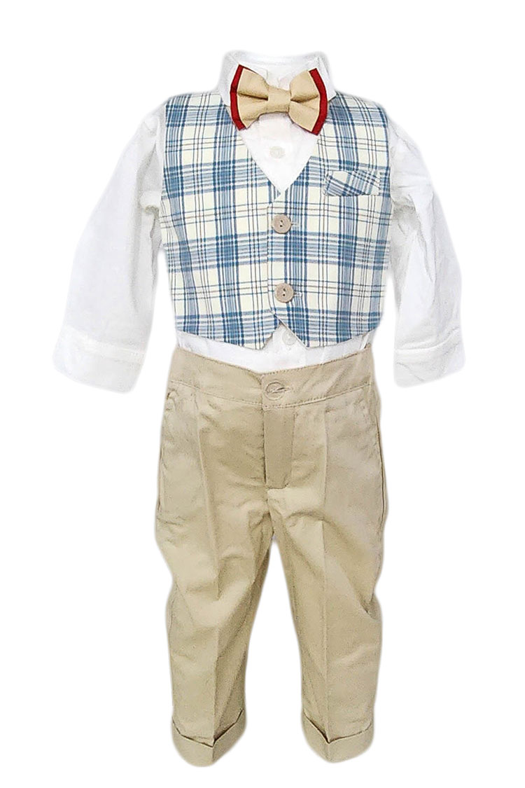 Costum botez Baby Boss carouri turcoaz-crem