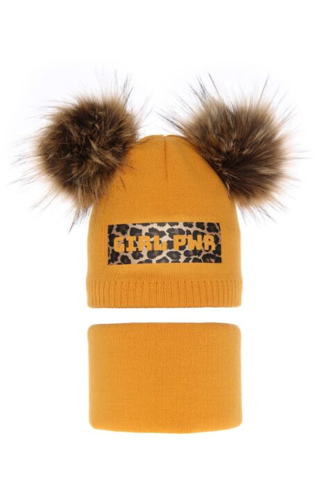 Set iarna fete caciula-fular, galben, 52-54 cm