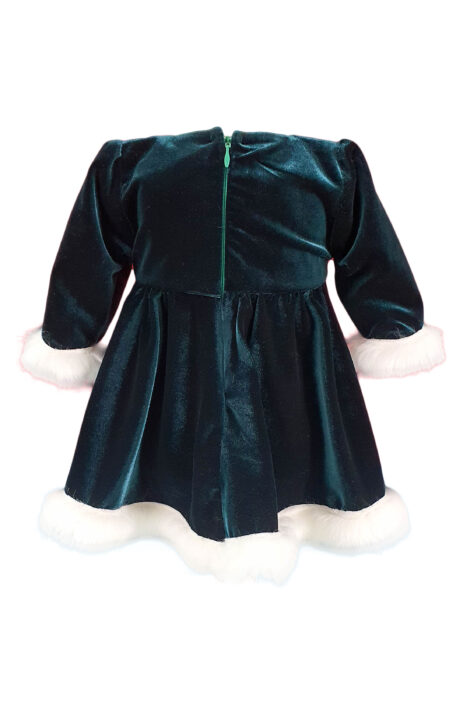 Rochie botez catifea verde si blanita