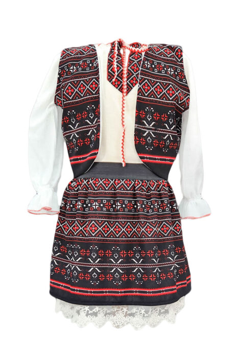 Costum traditional fetite 3 piese culoare negru-rosu