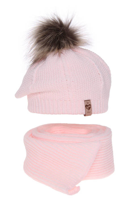 Set de iarna pentru fete, bereta și fular roz Elif