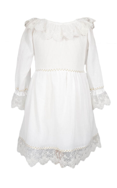 Rochita fetite cu motive traditionale, model Maria, culoare alba